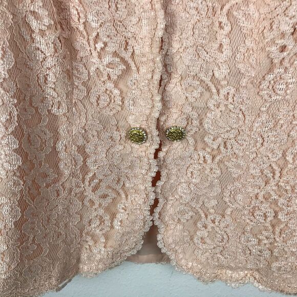 Vintage 1980s Peach Light Orange Lace Blazer Size M L Rhinestone Accent Buttons - Picture 5 of 9